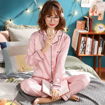 

Pijamas Women Silk Feeling Pajama Sets Satin Pyjamas Sleepwear Long Sleeve Pijama Fashion Pajamas For Girl Mujer PJS Feminino