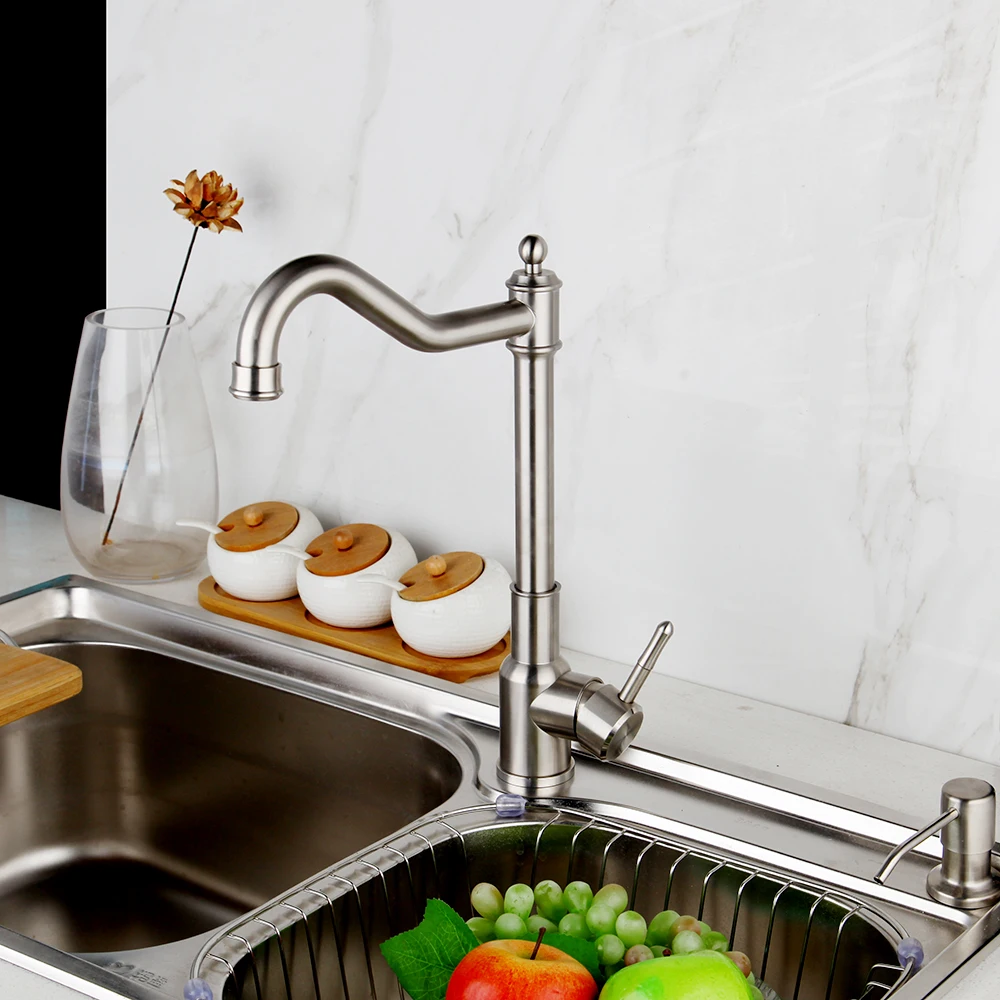 KEMAIDI Nickel Brushed Kitchen Faucet Single Hole Roatation Rotating Handle Cold And Hot Water For Kitchen And Bathroom Basin