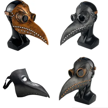 

Bird Beak Plague Doctor Cosplay Mask Latex Black Long Nose Masks Gothic Retro Steampunk Halloween Party Props New