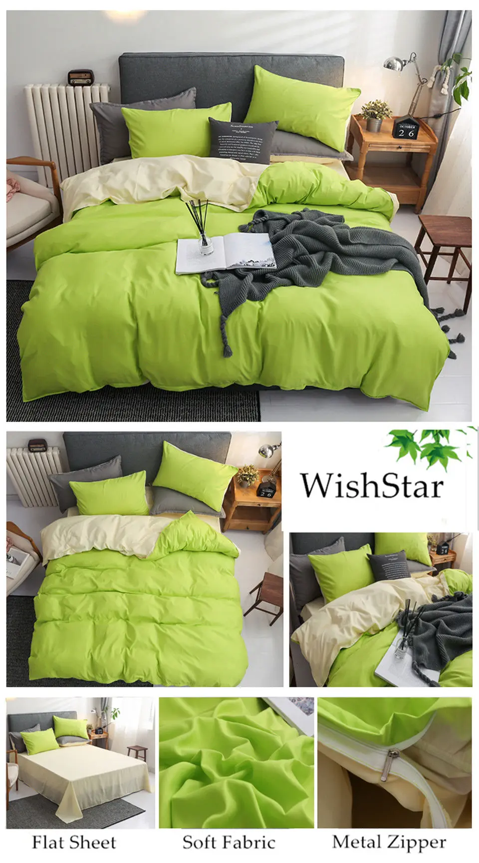 Wishstar простой сплошной AB боковой Комплект постельного белья для мужчин и женщин Твин Квин пододеяльник набор постельного белья с шлифовкой простыня нордическая