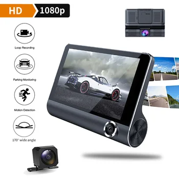 

4'' HD 1080P 3 Lens Car DVR Rearview Reversing Camera Dash Cam Video Recorder 24 H Parking Monitor Gravity Sensor