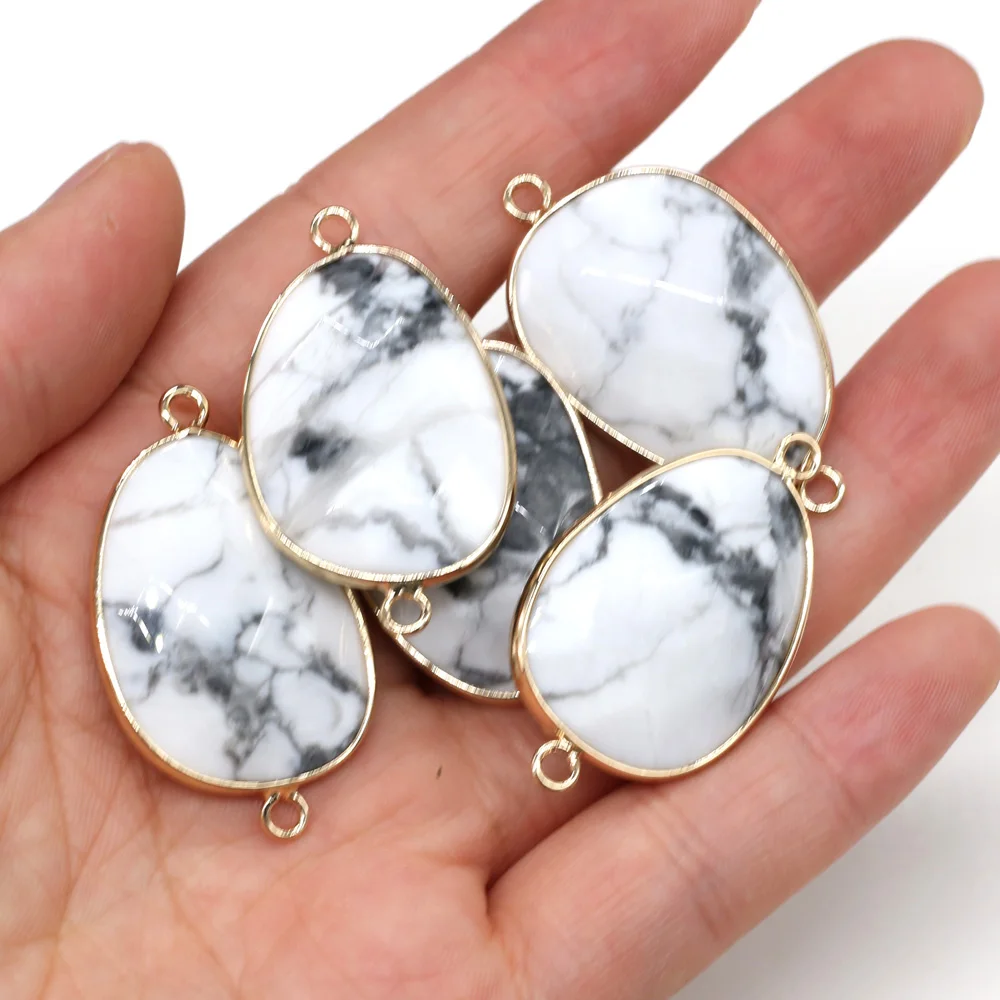 

Natural stone drop-shaped Pendants White turquoise double hole connector for Jewelry Making DIY necklace Bracelets accessories