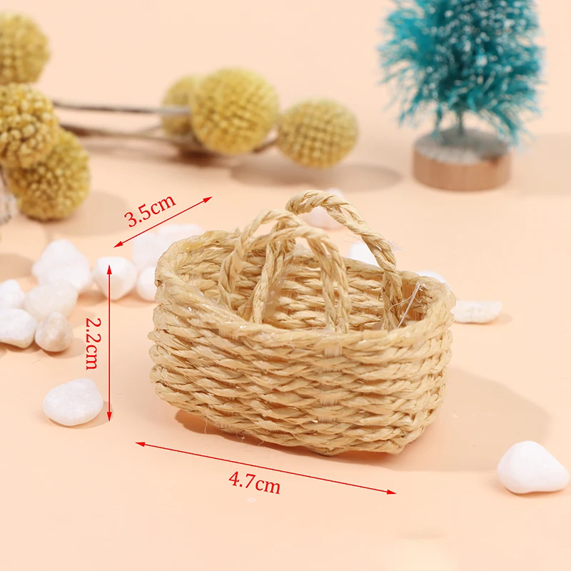 1Pcs Cute Mini 1:12 Dollhouse Miniature Bamboo Rattan Frame Vegetable Food Storage Basket Doll Miniature Decoration 10