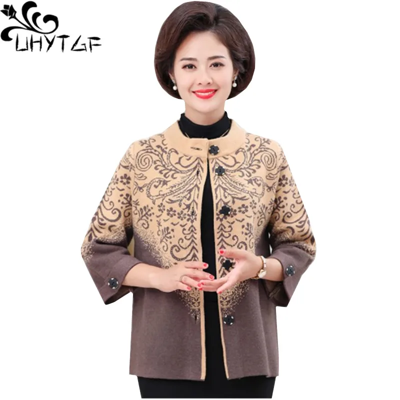UHYTGF Womens Sweater Single-Breasted Knitted Cardigan Female Autumn Sweater Coat Stand Collar 4XL Loose Size Sweater Jacket 815