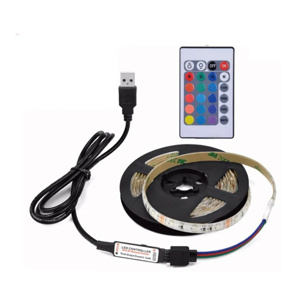 USB светодиодный ТВ полосы лампы Водонепроницаемый RGB 24Key гибкий неоновый