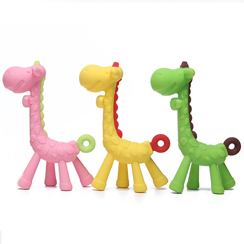 Baby Silicone Training Toothbrush BPA Free Fawn Shape Safe Toddle Teether Chew Toys Teething Ring Gift For Infant Baby Chewing