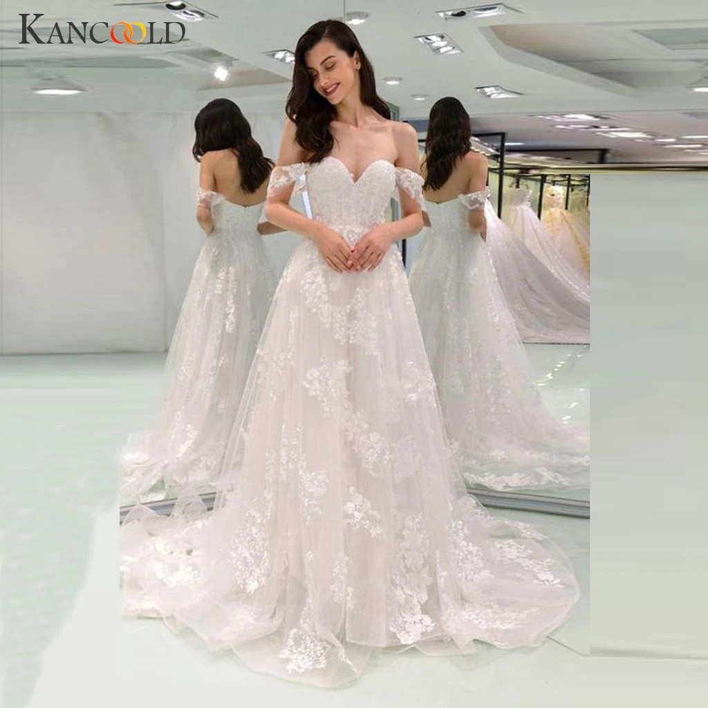 KANCOOLD Elegant Off-shoulder Bohemian Wedding Dresses 2019 Custom Made Soft Tulle A-line Lace Bridal Gown | Женская одежда