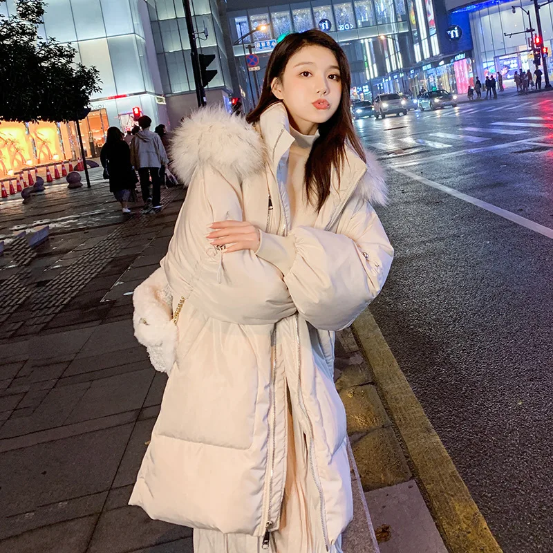 

2019 Winter New Style Thick down Jacket Cotton-padded Clothes Women's Mid-length Large Fur Collar Korean-style Loose-Fit Student
