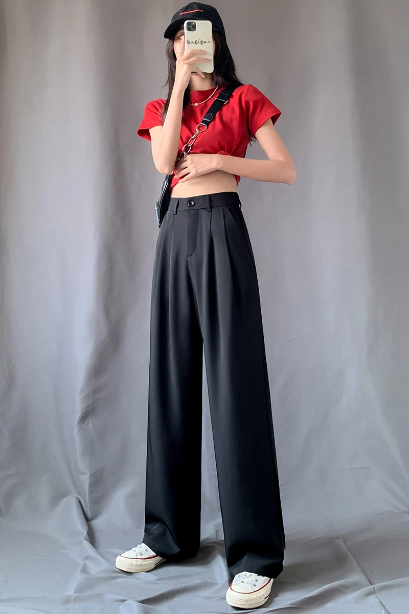 cargo trousers Flectit Womens Pants Wide Leg High Waist Purple Green Long Pants Work Business Trousers Lady  Sping Summer 2021 * gloria vanderbilt capris