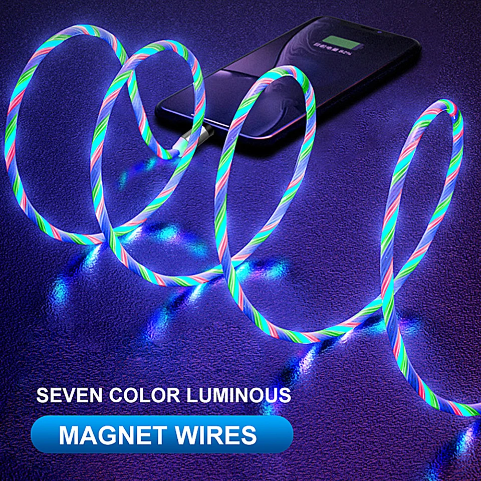 Magnetic Fast Charging Micro USB Cable For Samsung iPhone 11 Pro X 6 7 8 USB Type C Luminous Magnet Mobile Phone Cable USB Cord