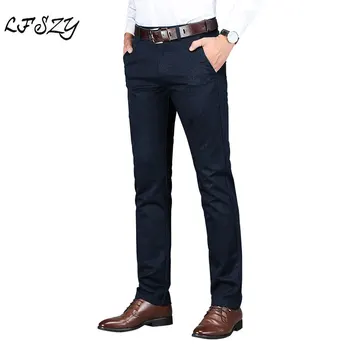 

Color: Black Dark Blue Khaki Coffee Men's Casual Pants 2020 Autumn Cotton Pants New Large Size Business Straight Men's Pants