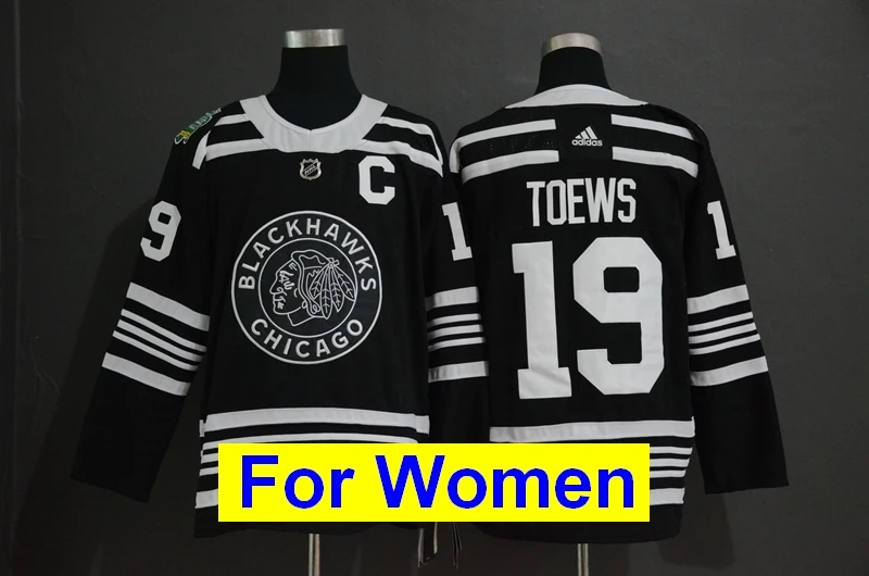Новинка Все сшитые женские Майки Chicago atrick Kane Jonathan Toews Duncan Keith Corey Crawford - Цвет: Черный