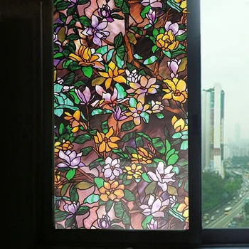 

Magnolia Pattern Glass Film Static Cling Privacy Protection Drop-Shipping Opaque Heat Control Tint-Film For Hopme Office Lobby