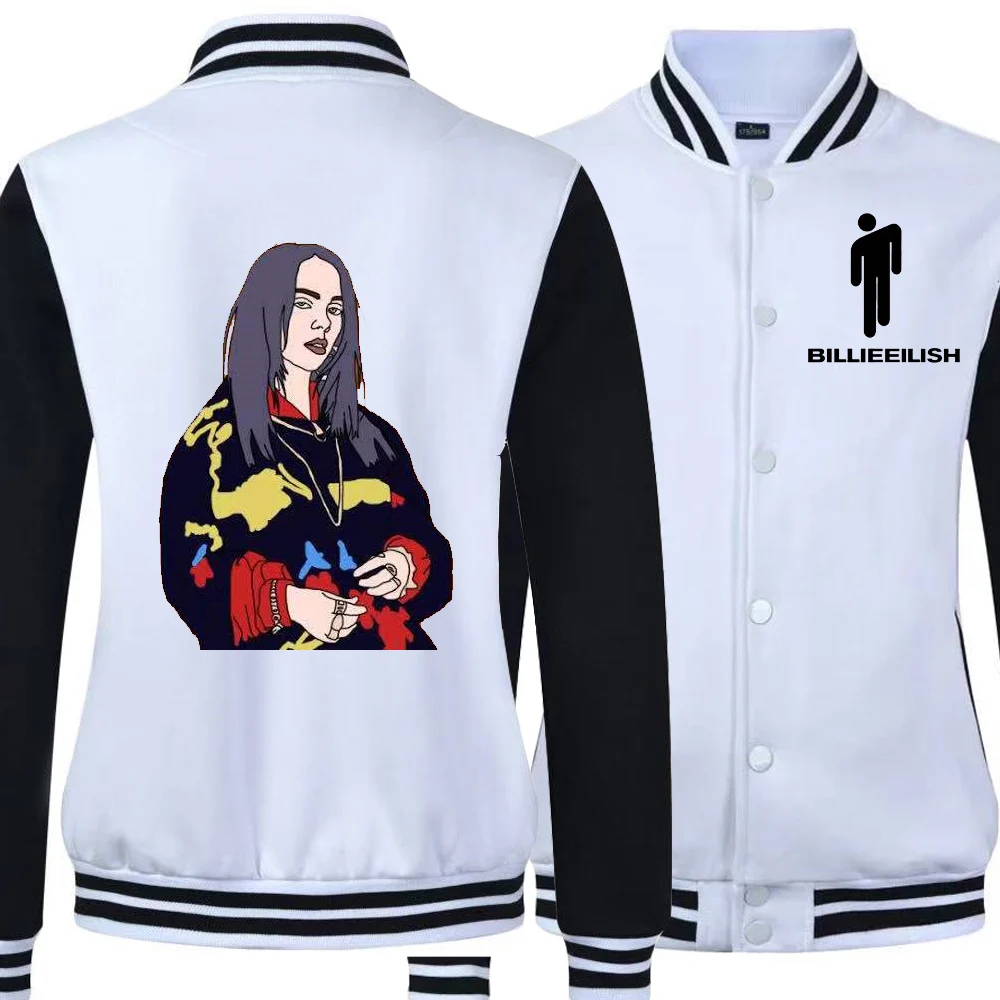 

2019 New Billie Eilish Casual Baseball Uniform Coats with Patchwork Applique for Men Military Bomber Jacket Winter Keep Warm