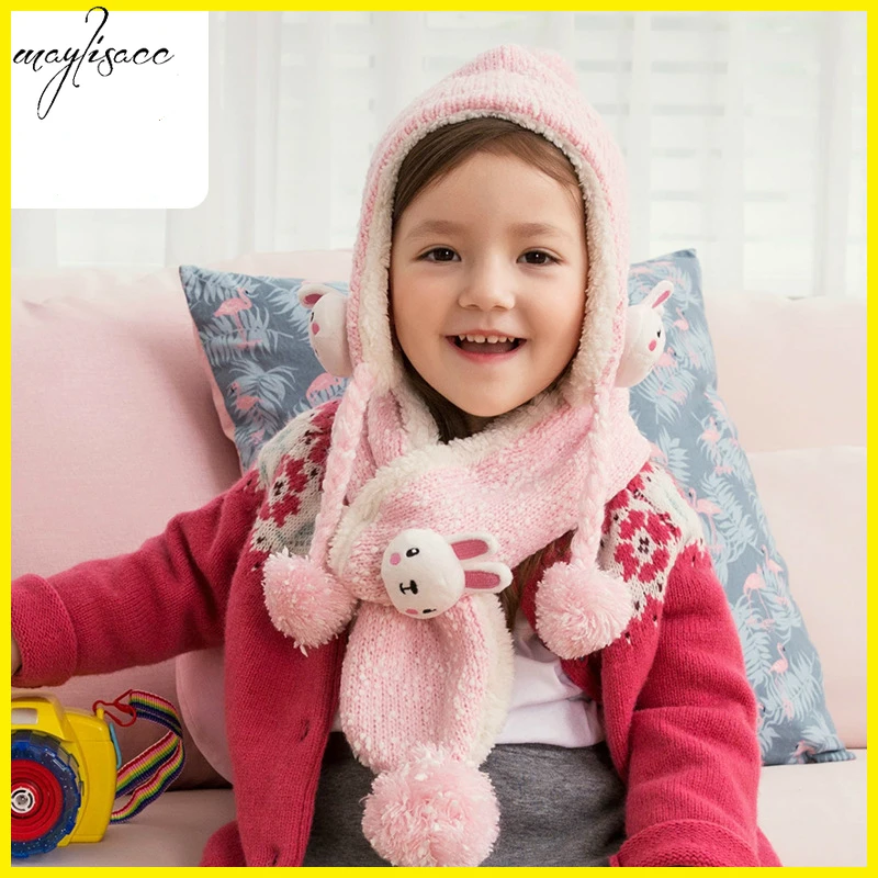 Maylisacc/Детский комплект с шарфом для детей 3-6 лет, осенне-зимний теплый комплект из двух предметов, шапки, шарфы для мальчиков и девочек