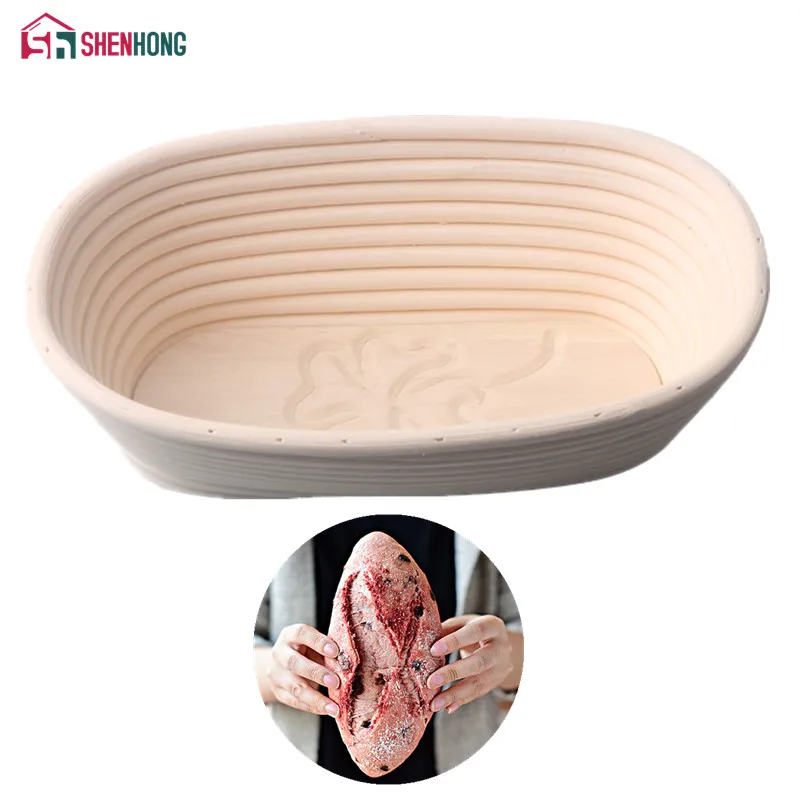 

SHENHONG New Oval Flower Patterned Banneton Pure Nature Handmade Fermentation Proofing Rattan Basket Dough Bread With Linen