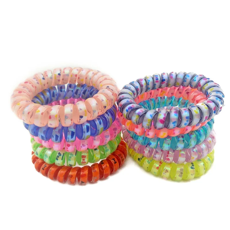 

Lots 4Pcs Random Colors Size 5CM Bowknot Hair Bands Elastic Bow Print Telephone Wire Hair Ties Plastic Rope Hair Accessory
