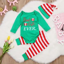 Рождественские топы для новорожденных мальчиков и девочек от 0 до 24 месяцев, комбинезон+ штаны+ шапка, комплект из 3 предметов, пижамный комплект