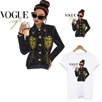 

Fashion Lady Patches For Clothing DIY A-level Washable T-shirt Iron-on Transfer Sticker Clothes Appliqued Coffe Girl Patch Decor