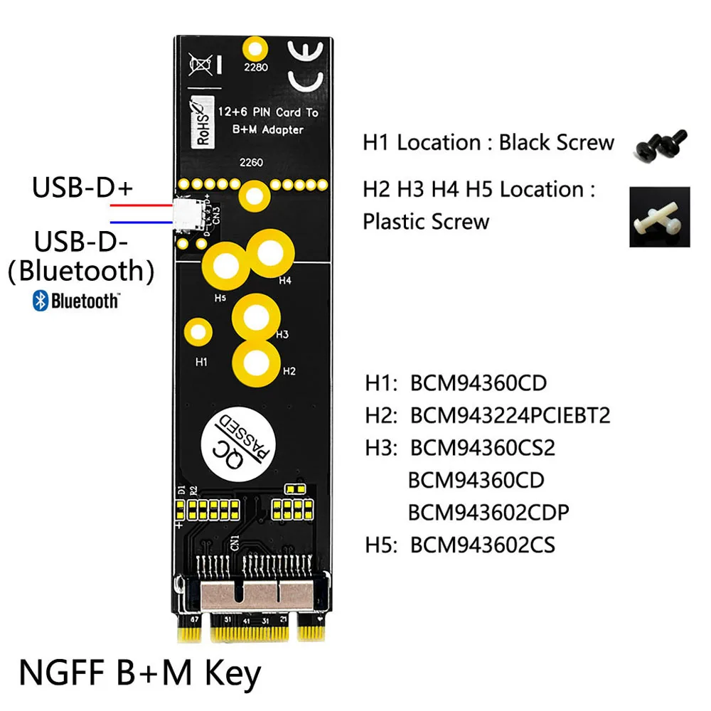 BCM94360CD BCM94360CS2 BCM943224PCIEBT2 12+ 6Pin беспроводная карта Wi-Fi bluetooth-адаптер для NGFF(M.2) ключ M адаптер для Mac OS