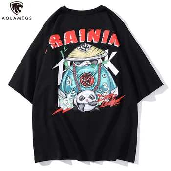 

Aolamegs Men T shirt Cartoon Animal Panda T-shirts Letter Print Hip Hop Style Male Tees Shirts Harajuku Casual Streetwear Summer