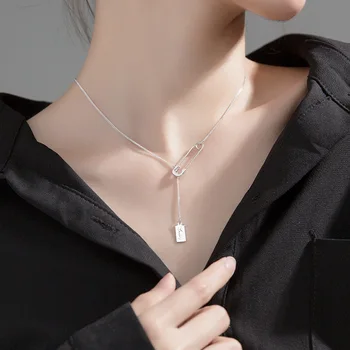 

Unique Paper Clip Safety Pin Real Silver Chains Hip Hop Punk 925 Silver Necklace for Women Party Fine Jewelry Gifts 2020 New