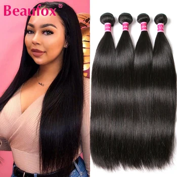 

Beaufox Indian Hair Bundles Straight Human Hair Weave Bundles Natural/Jet Black Color 1/3/4 Pcs Remy Hair Extension 8-30 Inches