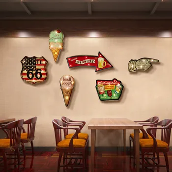 

Home Accessories Room Industrial Iron Retro Painting with LED Lights Bar Cafe Lighting Wall Hanging Decoration Nautical Party