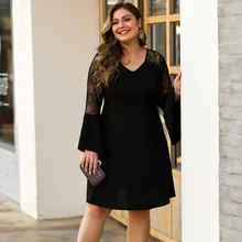 Европейский и американский стиль, осень и зима, стиль, кружевное платье с длинным рукавом, v-образным вырезом и высокой талией, большой размер, торжественное платье D