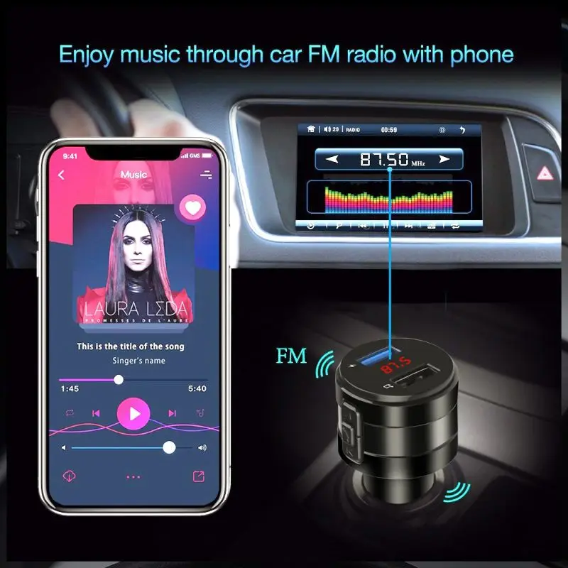 Гарнитура Bluetooth 4,2 fm-передатчик модулятор автомобильное зарядное устройство 3.1A двойной USB