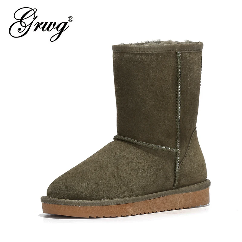 

GRWG 100% Genuine Cowhide Leather Snow Boots Women Top Quality Australia Boots Winter Boots For Women Warm Botas Mujer