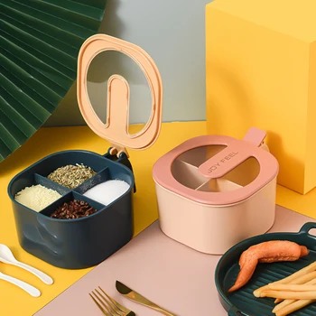 

Food Seasoning box Container Seasoning combination set four compartments Kitchen Spice Boxes Jar Condiment Bean Storage Bottle