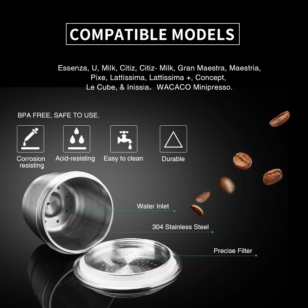 iCafilas Refillable Empty Coffee Filters Nespresso Stainless Steel Coffee Capsule Pod Reusable For Espresso Machine