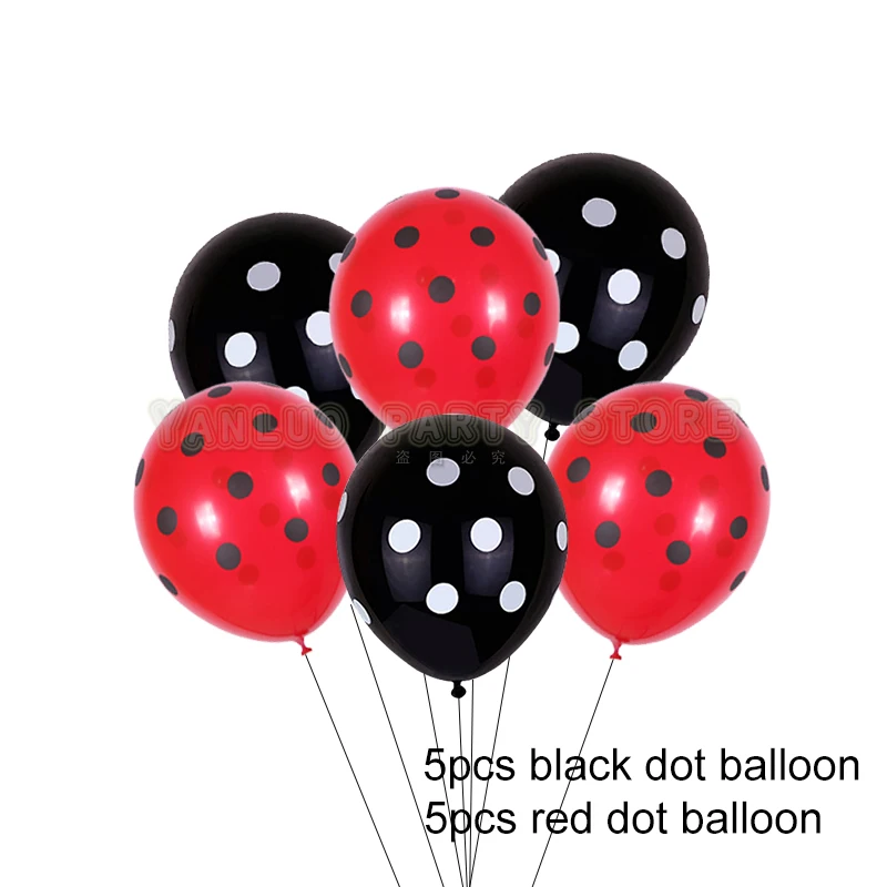 5 black 5 red black 1 компл. Красный черный горошек Божья коровка латексный шар Микки Маус Алюминиевая Фольга Воздушный шар День рождения украшение детский душ принадлежности - Цвет: 5 black 5 red black