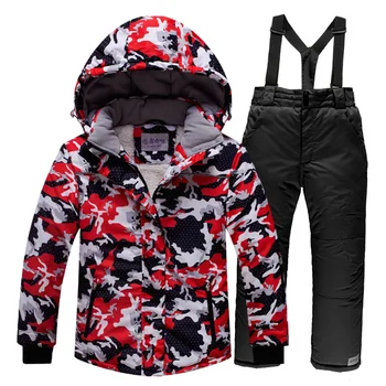 

-30 Degree Russian Winter Kids Girls Clothes Set Thick Warm Waterproof Windproof Jacket Coat + Overalls For Boys Ski Suit