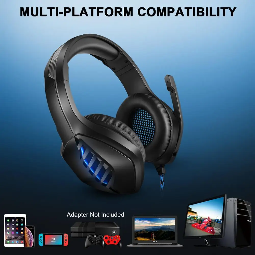 Professional Led Light Computer Gaming Headset Deep Bass Stereo Wired Adjustable Gaming Headphone With Mic for PS4 Xbox Laptop
