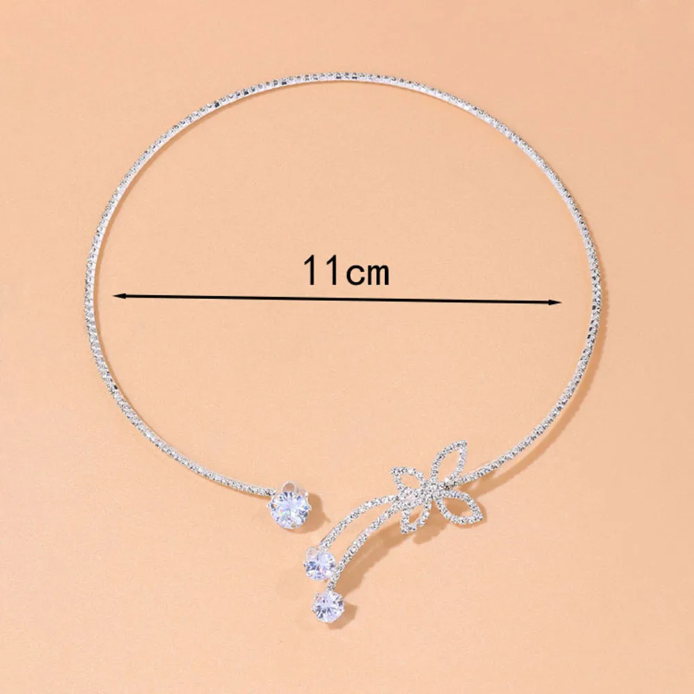 Exquisite Rhinestone Adjustable Open Butterfly Collar Torques Jewelry for Women Crystal Round Choker Necklace Bangle Accessories