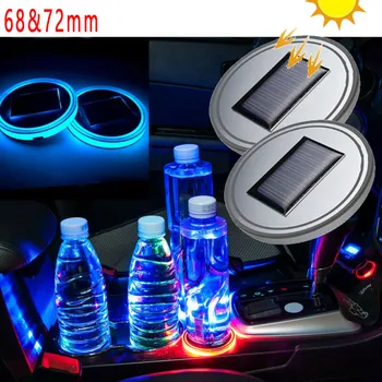 

2pcs Solar Car Interior Drink Glass Bottle Cup Coaster Mat LED Atmosphere Lamp Light Waterproof Car Styling Accessories