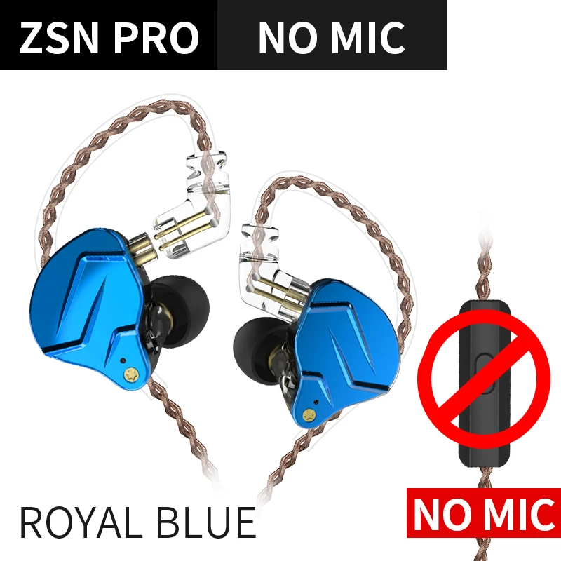 Royal blue no mic Новинка KZ ZSN PRO Наушники вкладыши 1BA+ 1DD гибридные HIFI бас металлические наушники спортивные шумоподавления гарнитура ZSX ZS10 V90 - Цвет: Royal blue no mic