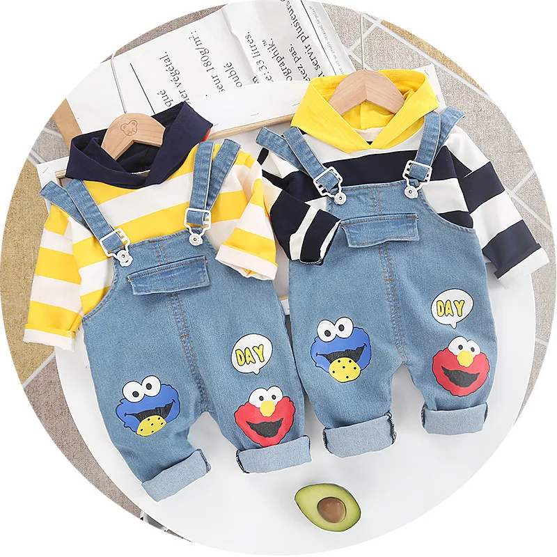 

Children Baby Stripes Men's Sweatshirts & Hoodies Hoodie BOY'S Spring And Autumn New Style Korean-style Cartoon Cowboy Suspender