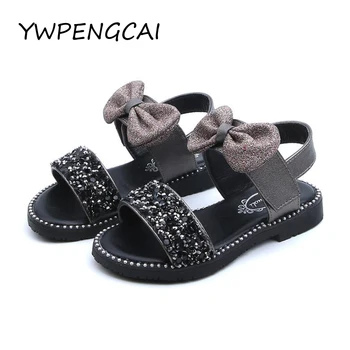 

YWPENGCAI 2020 Summer Children Shoes Girls Sandals Colorful Rhinestone Bow Knot Sandals For Girl Size 26-36