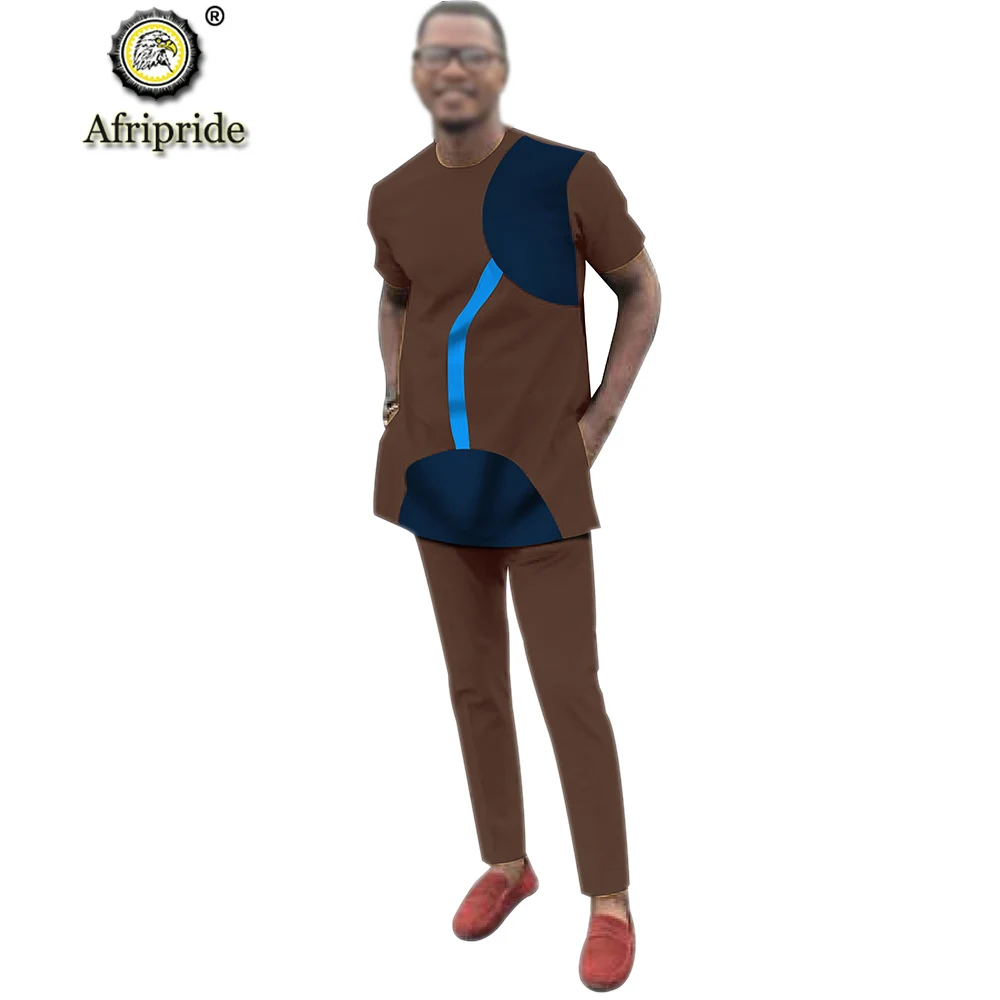 Promo Dashiki Men Outfits African Clothing Ankara Tops and Pants Set Tribal Tracksuit Shirt Blouse Pockets AFRIPRIDE S1916047