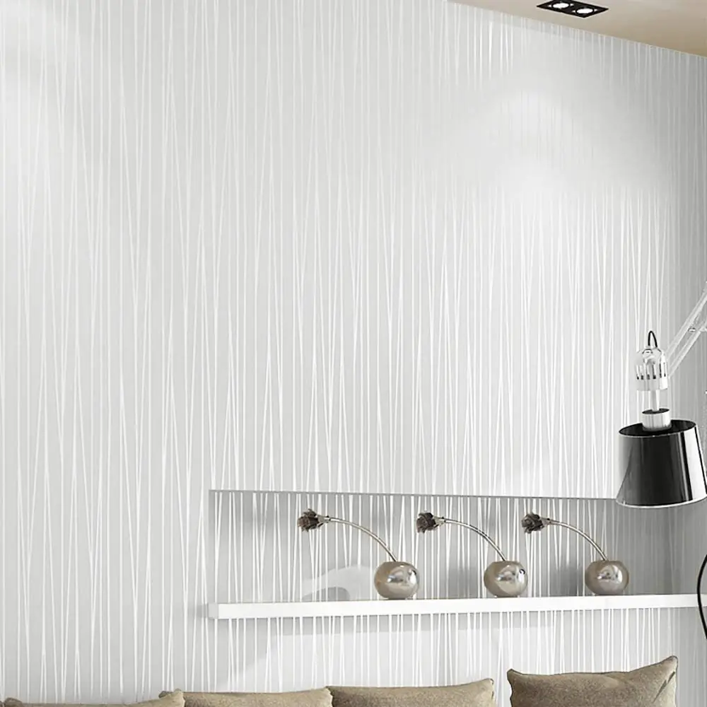 흰색 줄무늬 껍질과 스틱 벽지 흰색 단색 종이 줄무늬, 자체 접착 벽지 이동식 방수 장식