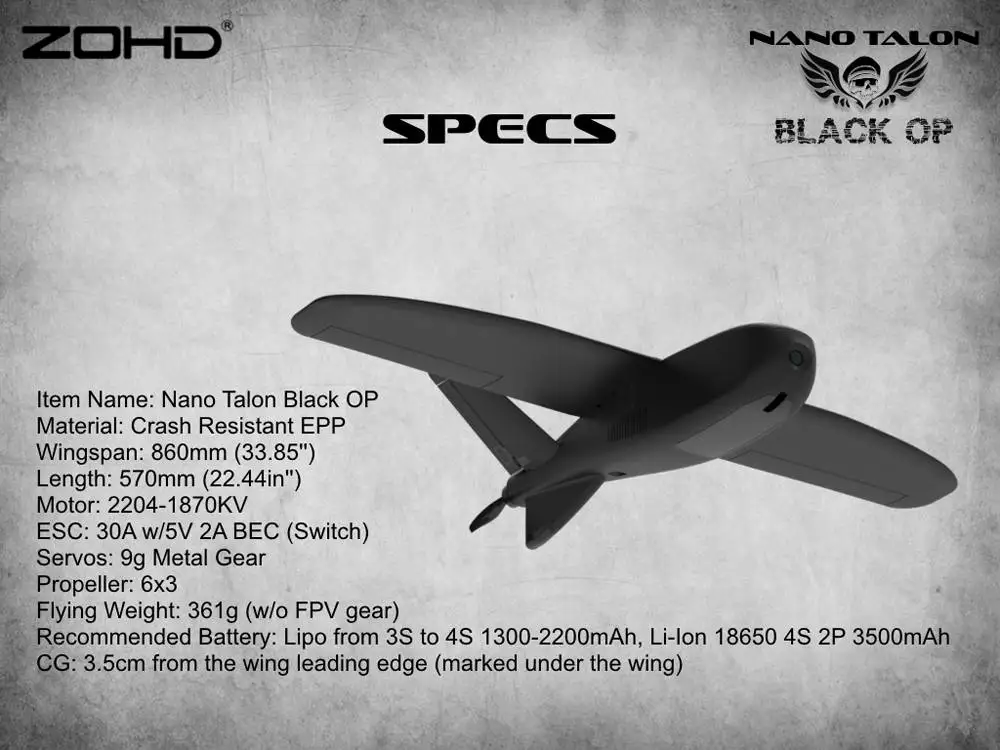 ZOHD Talon Black OP 860 мм размах крыльев AIO v-хвост EPP FPV крыло модель самолёта на радиоуправлении игрушки на открытом воздухе PNP w/FPV готовое ограниченное издание