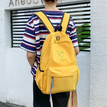 

2020 New Korean Version of Multifunctional Solid Color Nylon Casual Schoolbag Male Cute Cat Student Backpack Girl Shoulder Bag