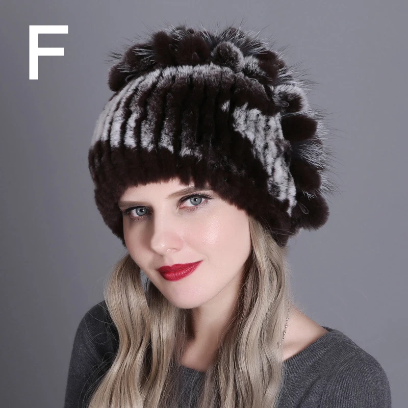 bomber trapper hat Women Fur Hat For Winter Natural Rex Rabbit Fox Fur Cap Russian Female Fur Headgear 2021 Brand New Fashion Warm Beanies Cap orange mad bomber hat