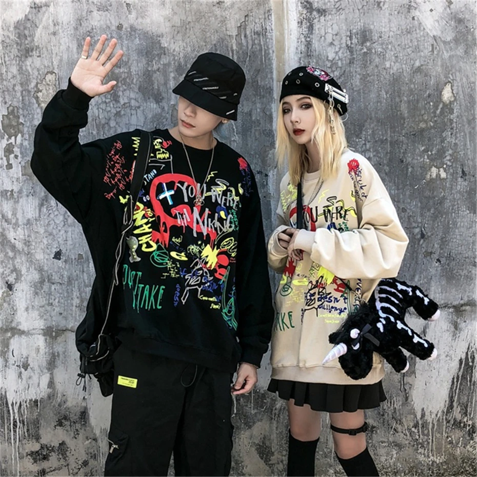 Harajuku пуловер для мужчин и женщин, креативные толстовки с принтом граффити, мужские хипстерские толстовки в стиле рок, хип-хоп, уличная одежда, свитшоты, толстовки, WG686