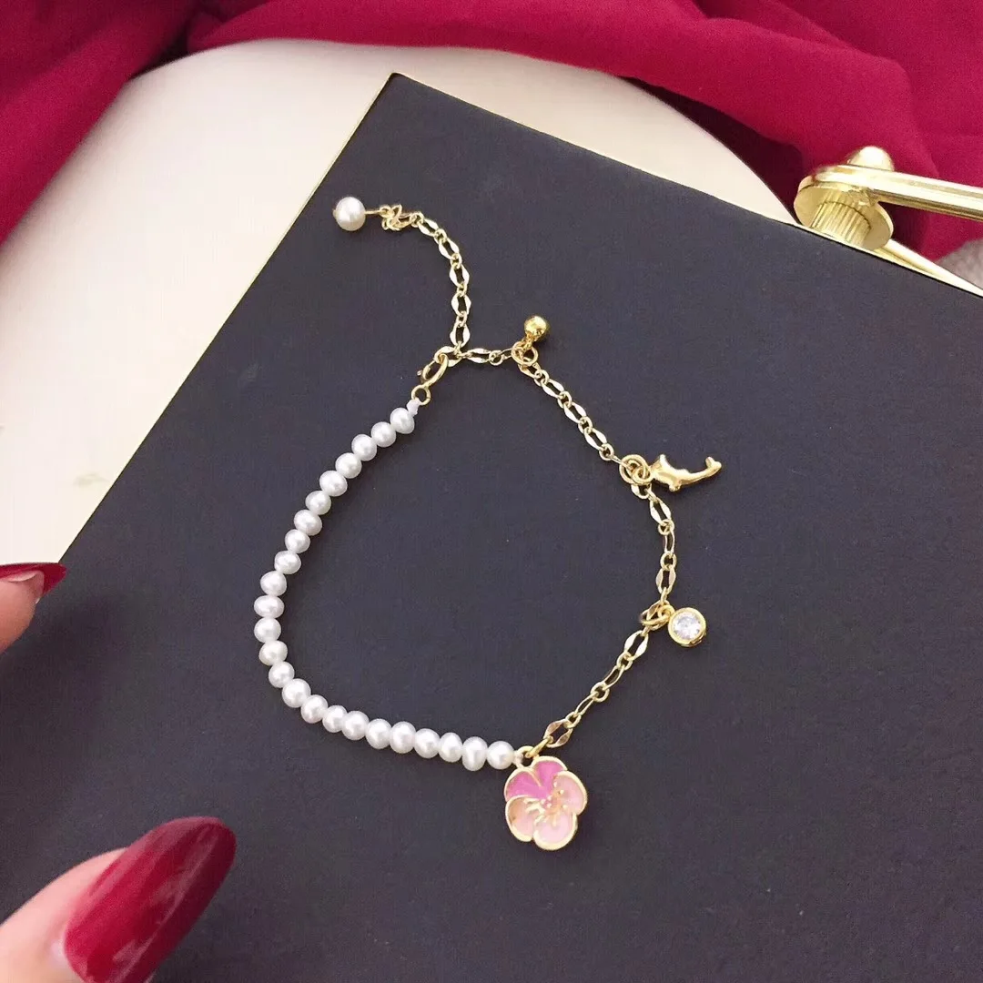 

Butterfly Home Japanese-style Flower 14k Gold 3-4 round Glare Virgine Pearl Bracelets Adjustable Syss67l67ie