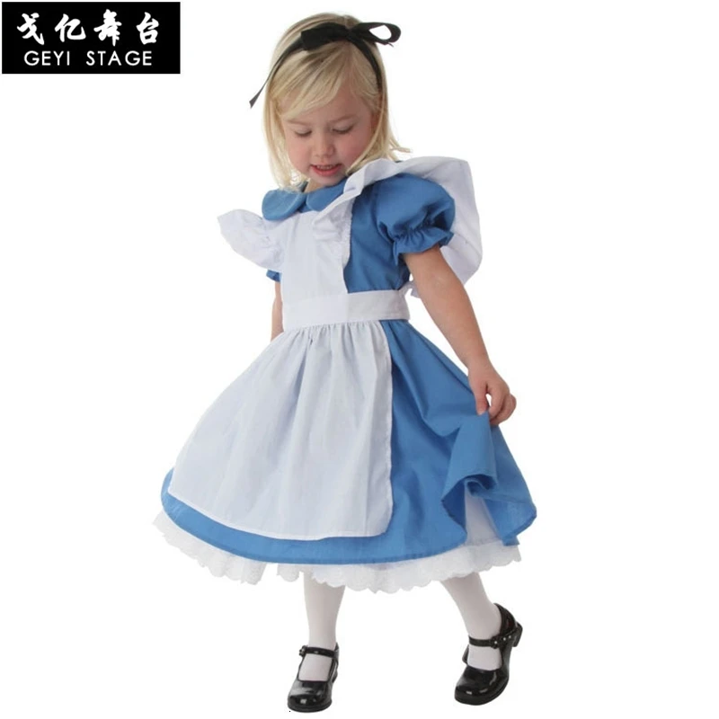 Детский синий костюм Алисы в стране чудес на хеллоуин для девочек; вечерние платья горничной в стиле Лолиты; карнавальные костюмы для девочек