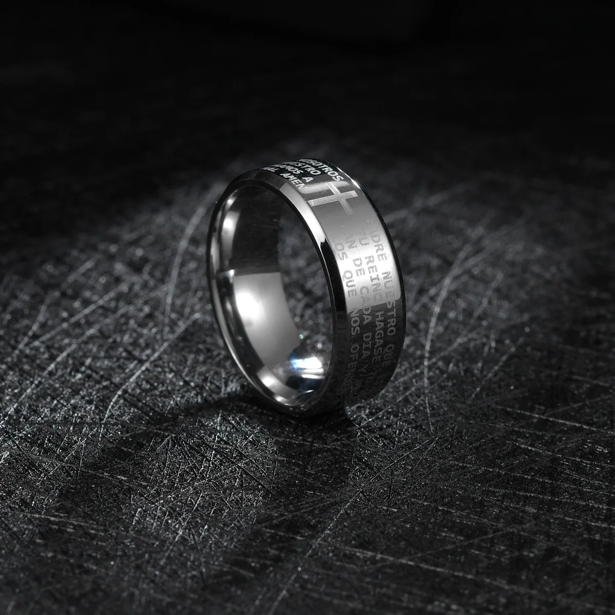 Stainless Steel Ring Men Jesus Cross Letter Bible Verse Prayer Finger Ring 8Mm Amulet Jewelry